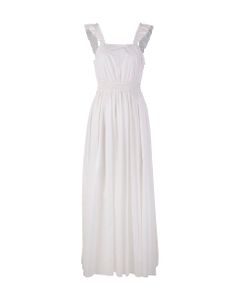 Long Sleeveless Dress In White Cotton With Ruches And Ruffles