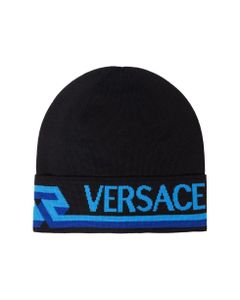 Versace Men's Black Wool Hat With Logo