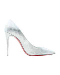 Christian Louboutin Silver Leather And Fabric Kate 100 Pumps