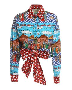Bow detailed patterned shirt