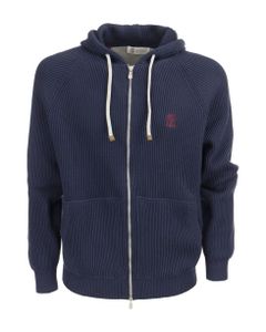 Cotton Rib Knit Topwear With Zip And Hood