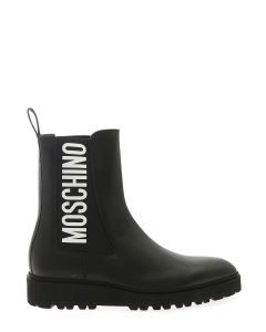 Moschino Logo Printed Round Toe Chelsea Boots
