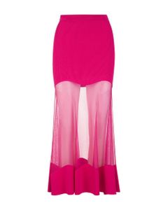 Woman Long Fuchsia Knit Skirt With Tulle Insert