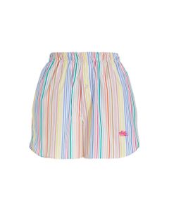 Woman White Shorts With Multicolored Stripes