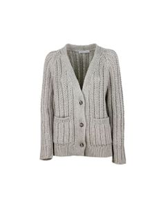 Cardigan Sweater In Cotton Tape With Button Closure And Pockets Embellished With Lurex Threads