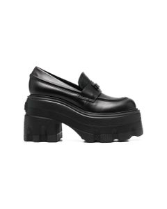 Black Leather Loafers With Plaform And Logo Casadei Woman