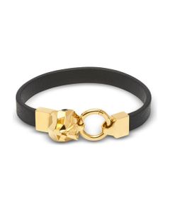 Hexagus Skull Yellow Gold Lated Brass Leather Bracelet