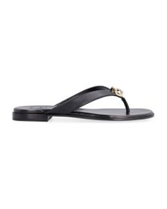 G Chain Leather Flat Sandals