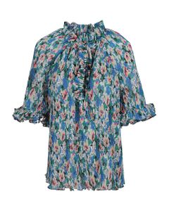 Ruffle Trimmed Floral Blouse