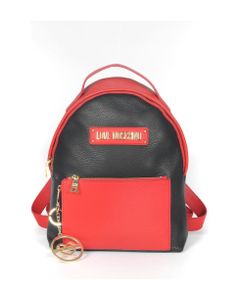 Black & Red Grainy Leather Signature Backpack