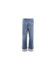 Cotton Denim Jeans With Contrasting Finished Bottom