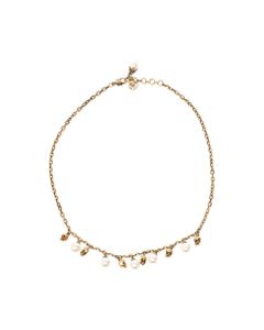 Alexander Mcqueen Woman's Golden Brass Chain Necklace With Skull And Pearls