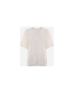 Cotton T-shirt With Macramé Lace