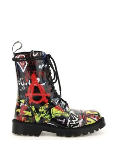 Vetements Allover Graffiti Printed Lace-Up Boots
