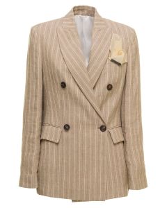Brunello Cucinelli Double-Breasted Striped Tailored Jacket