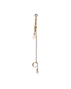 Alexander Mcqueen Woman Pendant Golden Brass Earring With Skull And Pearls