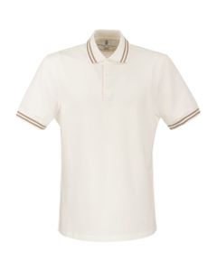Slim Fit Cotton Pique Polo Shirt With Striped Knit Detailing