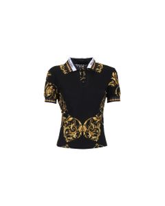 Cotton Polo Shirt With Barocco Print