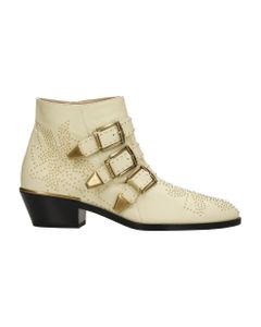 Susan Low Heels Ankle Boots In Beige Leather