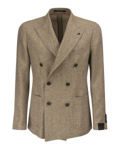 Linen and wool blend double-breasted blazer