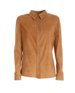 Leather shirt in cognac color