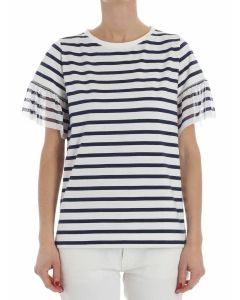 White and blue striped T-shirt